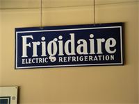 1920's Frigidaire Porcelain Sign : This is just one of the many beautiful adverstising pieces we have in the shop. This is a marvelous double side piece that we don't think was ever hung. Refrigeration was brand new back then! 1920's Frigidaire Porcelain Sign