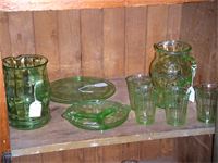 Green Depression Glass! : This is just a tiny sample of what we have in green depression glass. There's another 3 20 gallon tubs in the storeroom that we haven't brought out yet! Green Depression Glass!